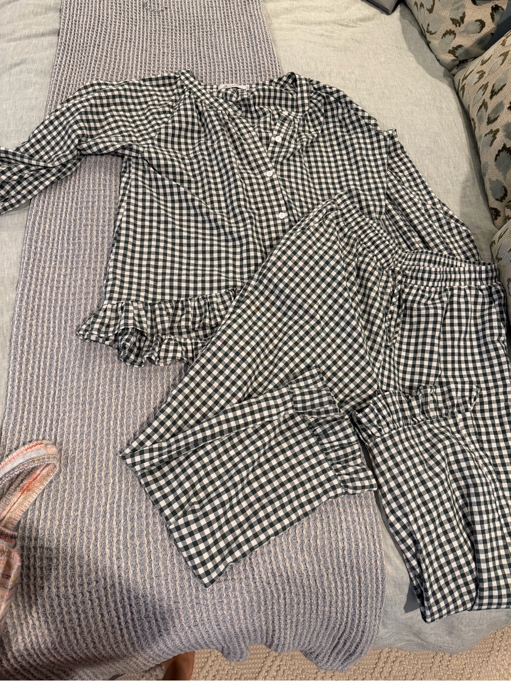 Green & White Gingham Set with Ruffle Trim